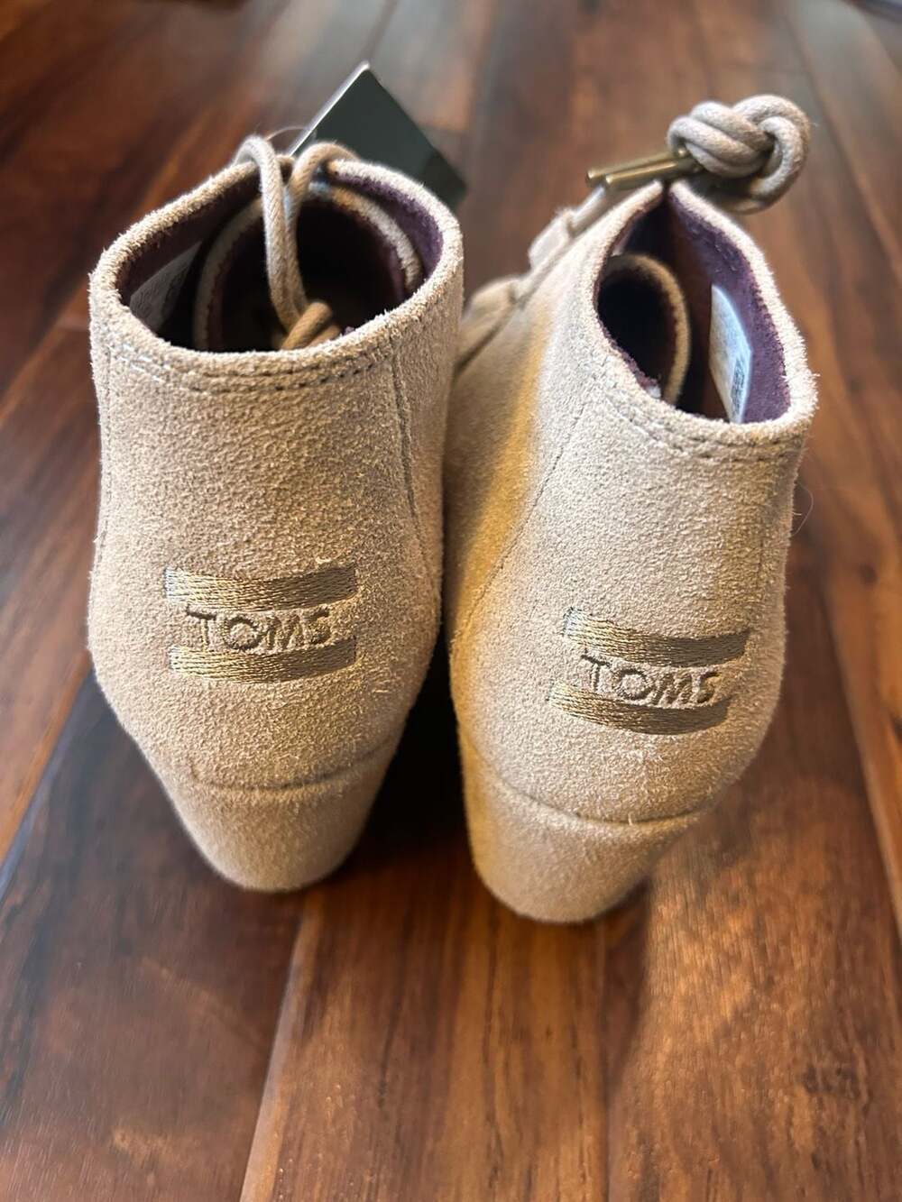 TOMS Women's Kala Lace-Up Wedge Ankle Boots in Desert Taupe Suede boho NWT - Picture 6 of 12